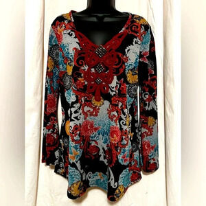 Dress Barn Woman's Size L Tunic Designer Fashion‎ Floral Swirles Hip Chic